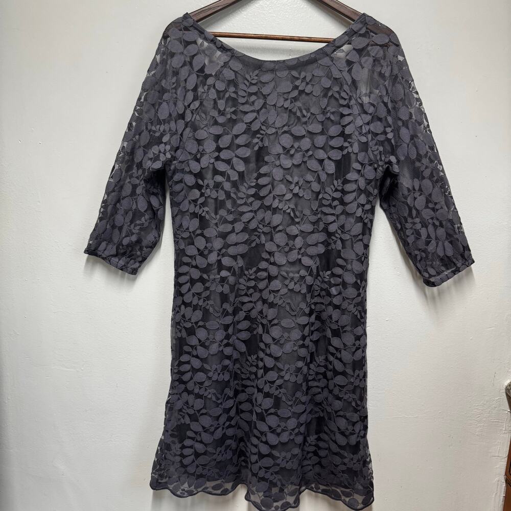 Garnet Hill Boheme Easy Sheer Lace Dress Leaf Botanical Sz12 Gray Elegant Church - Picture 5 of 11
